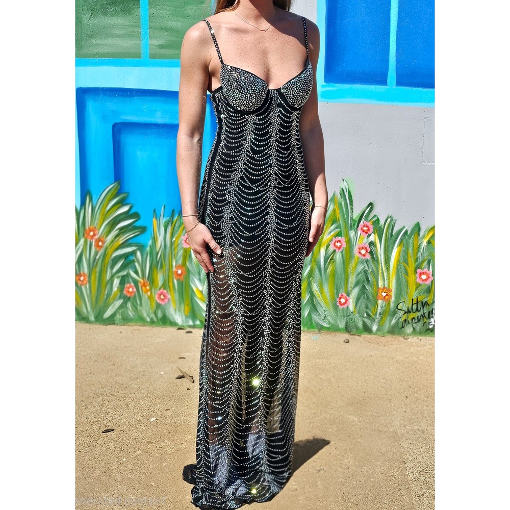 banjul black dress | Dresses | Banjul Rhinestone Mesh Maxiprom Bustier Formal Gown Womens S Plus Size Party Dresses $230-$260 The model’s height size:38